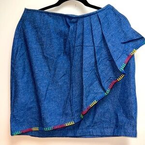 Circle T Vintage Denim Flutter Wrap Rainbow Embroidered Skirt Size 11/12